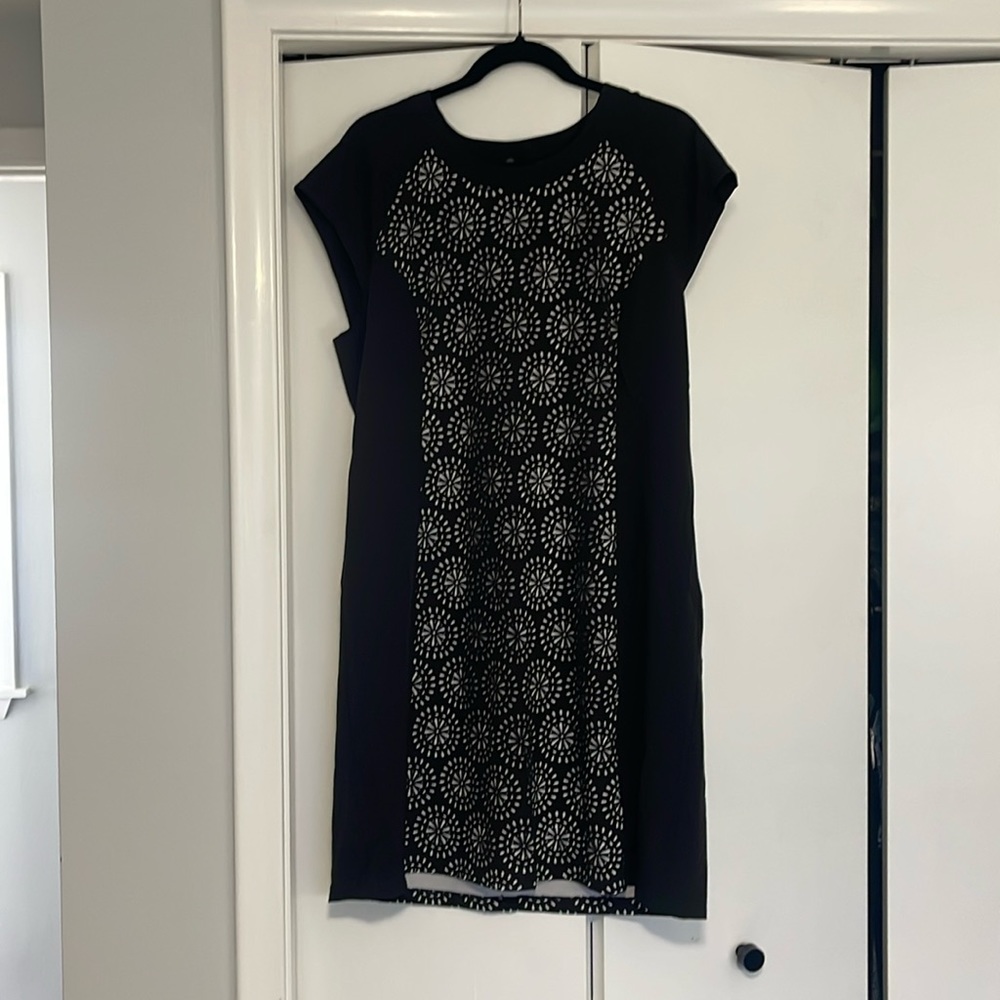 Krimson Klover Black Dress with Ivory Laser-Cut Panel